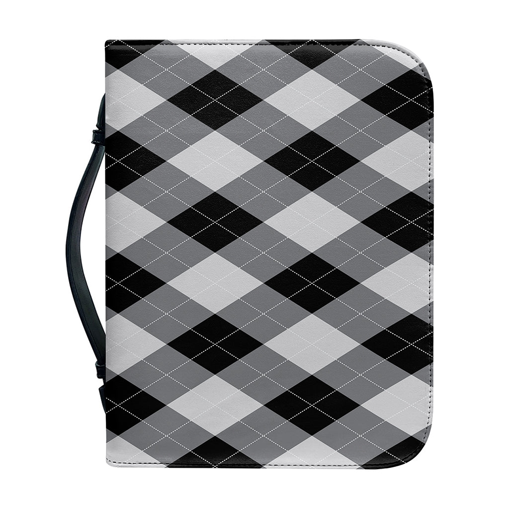 Grey And Black Argyle Pattern Print Leather Bible Cover