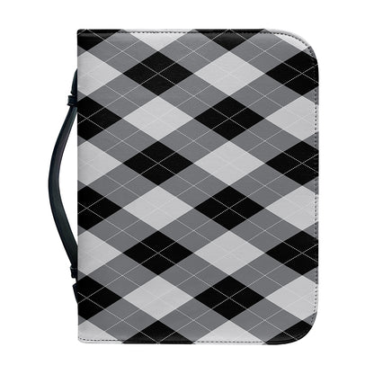 Grey And Black Argyle Pattern Print Leather Bible Cover