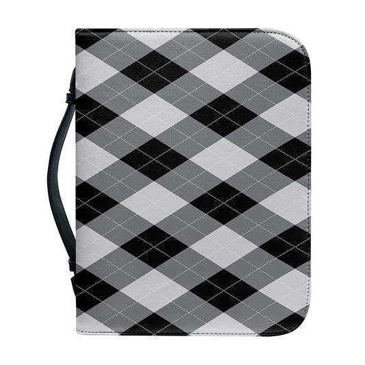 Grey And Black Argyle Pattern Print Leather Bible Cover