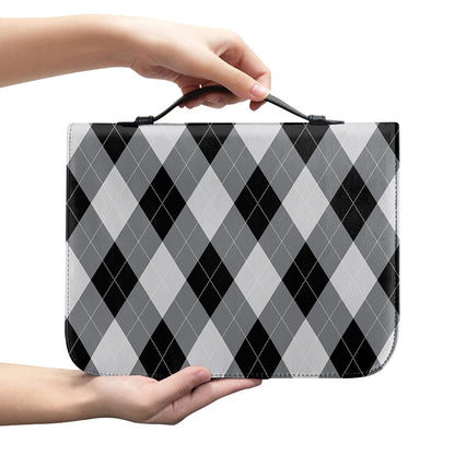 Grey And Black Argyle Pattern Print Leather Bible Cover