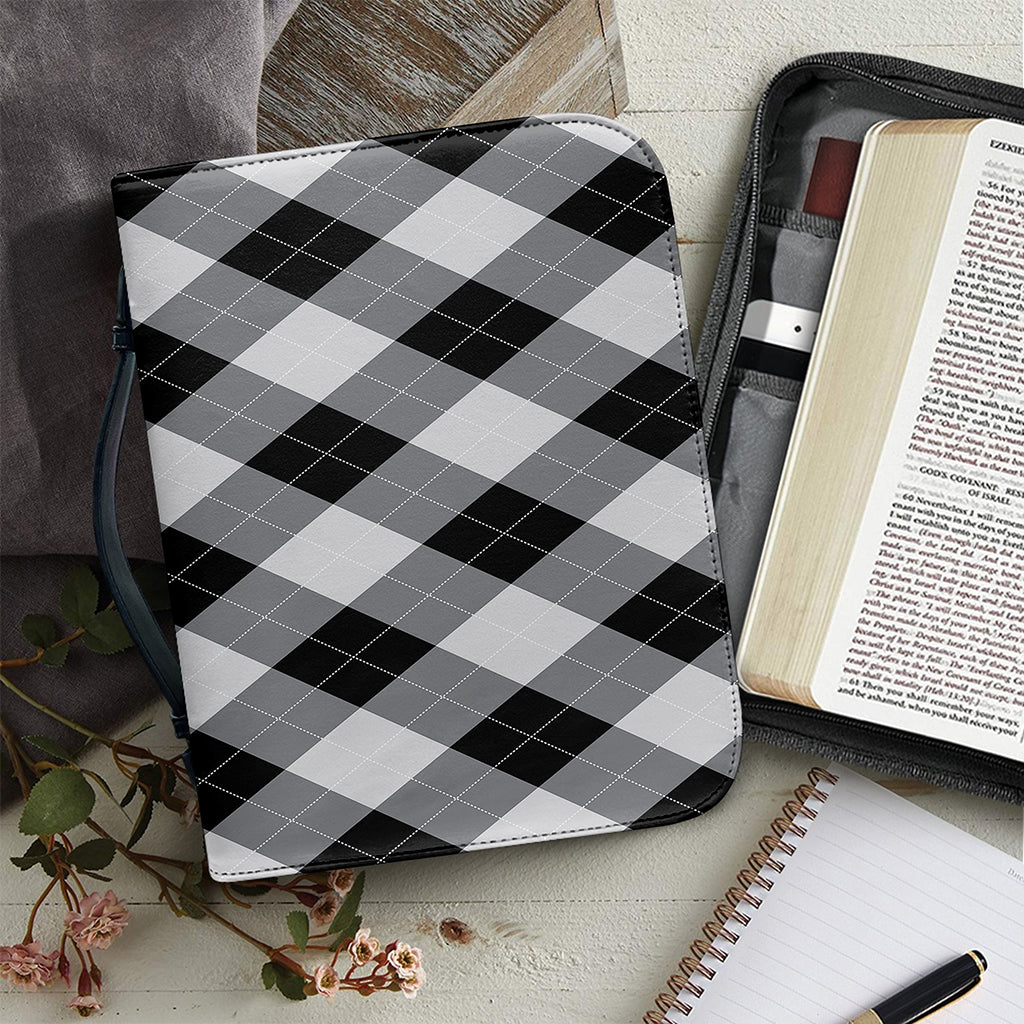 Grey And Black Argyle Pattern Print Leather Bible Cover