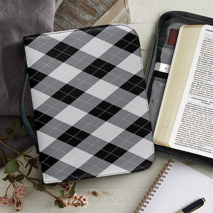 Grey And Black Argyle Pattern Print Leather Bible Cover