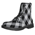 Grey And Black Argyle Pattern Print Lace-Up Boots