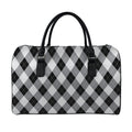 Grey And Black Argyle Pattern Print Leather Duffel Bag