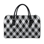 Grey And Black Argyle Pattern Print Leather Duffle Bag