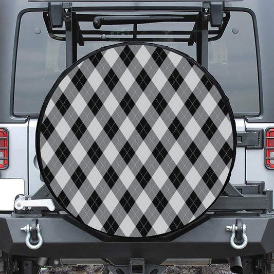 Grey And Black Argyle Pattern Print Leather Spare Tire Cover