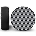 Grey And Black Argyle Pattern Print Leather Spare Tire Cover