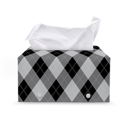 Grey And Black Argyle Pattern Print Leather Tissue Box Cover