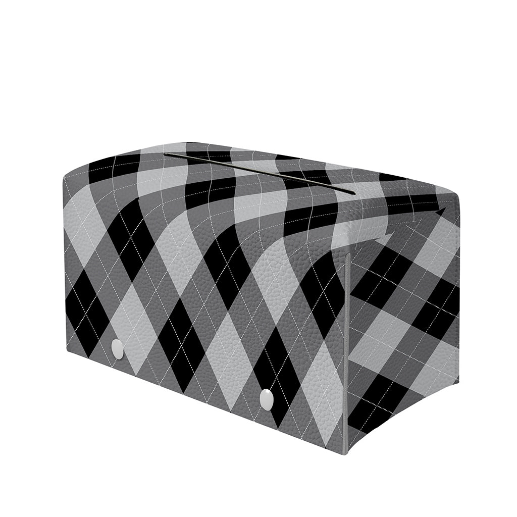 Grey And Black Argyle Pattern Print Leather Tissue Box Cover