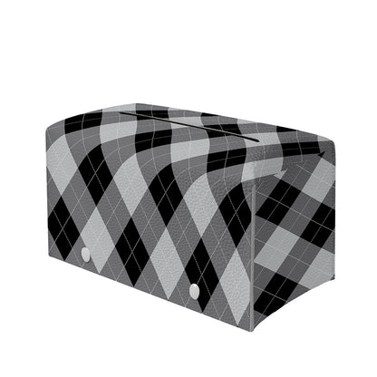 Grey And Black Argyle Pattern Print Leather Tissue Box Cover