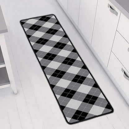 Grey And Black Argyle Pattern Print Long Kitchen Mat