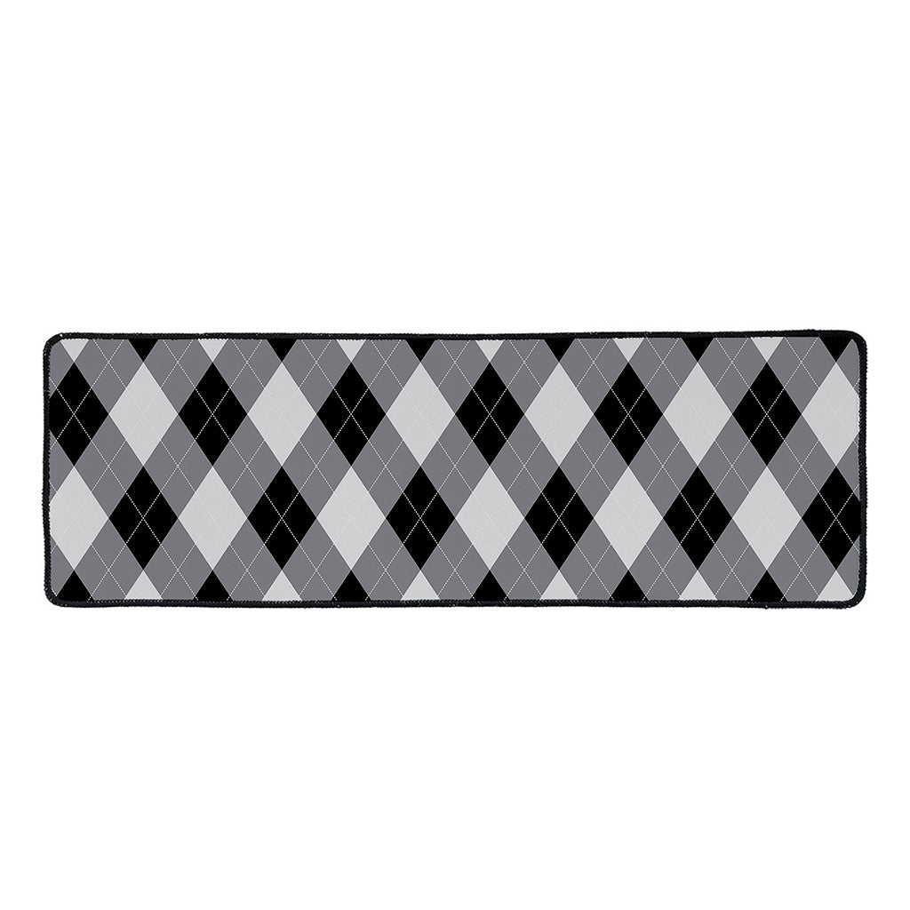 Grey And Black Argyle Pattern Print Long Kitchen Mat