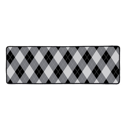 Grey And Black Argyle Pattern Print Long Kitchen Mat