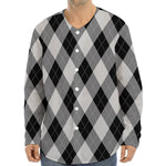 Grey And Black Argyle Pattern Print Long Sleeve Baseball Jersey