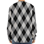 Grey And Black Argyle Pattern Print Long Sleeve Baseball Jersey