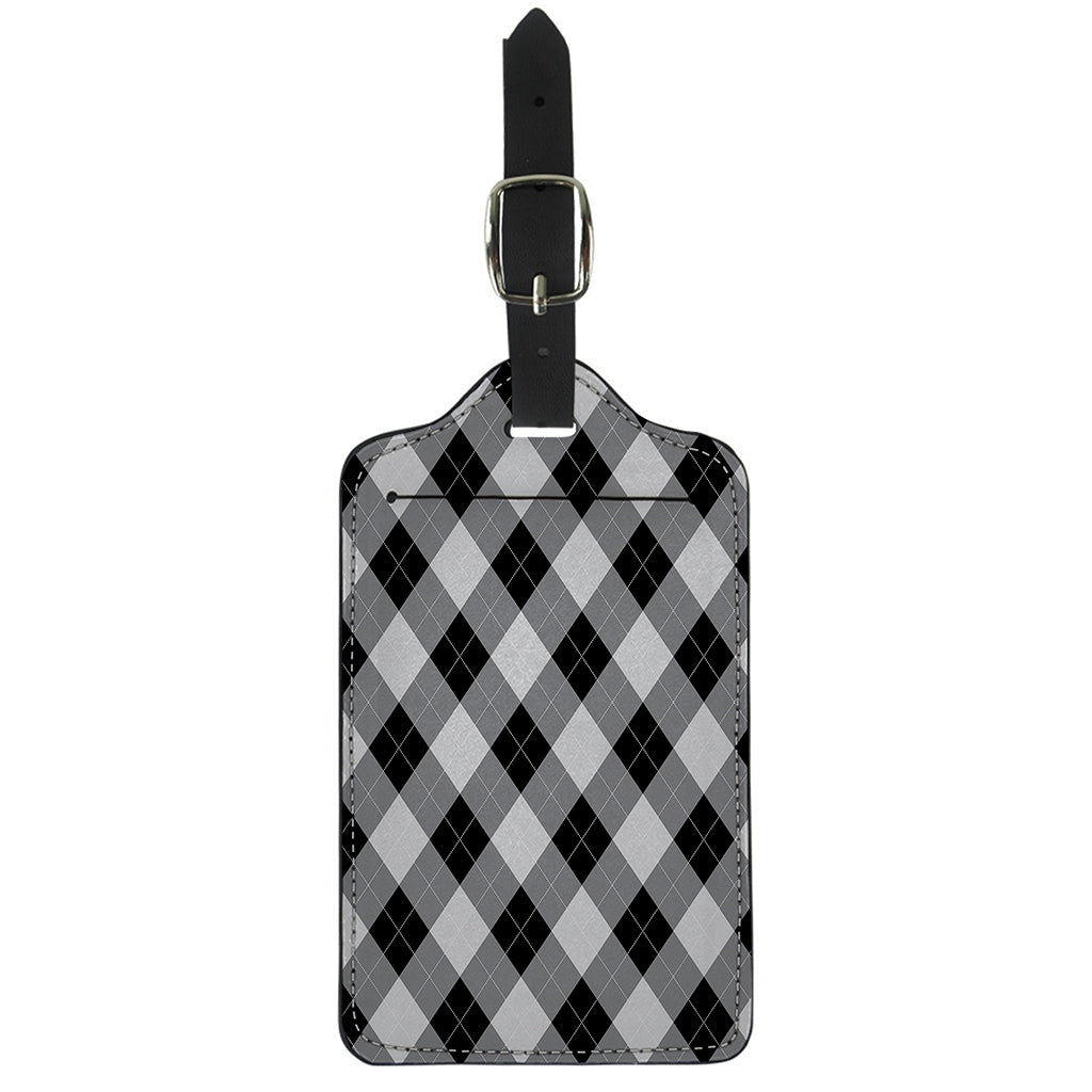 Grey And Black Argyle Pattern Print Luggage Tag