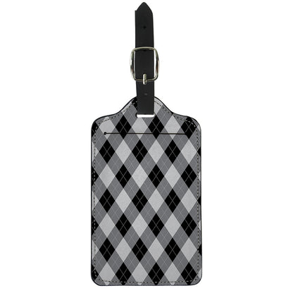 Grey And Black Argyle Pattern Print Luggage Tag