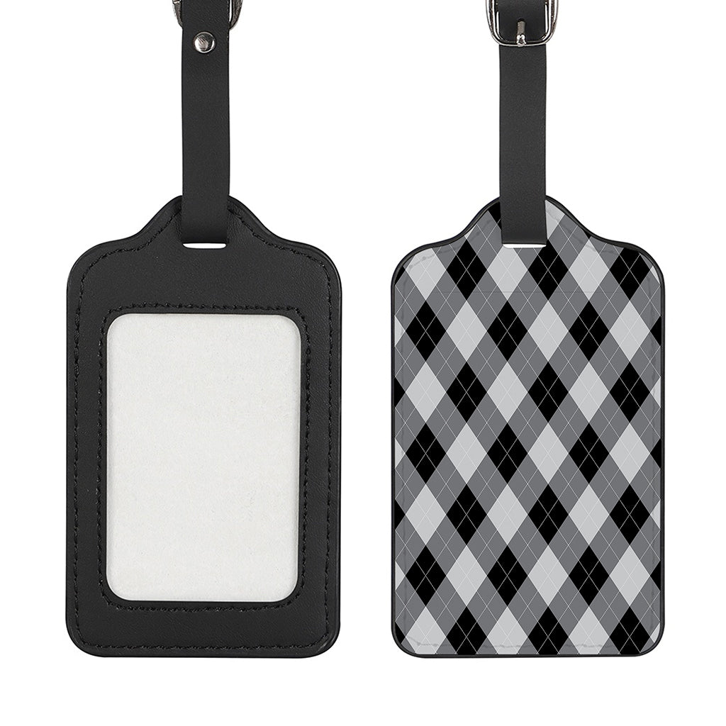 Grey And Black Argyle Pattern Print Luggage Tag