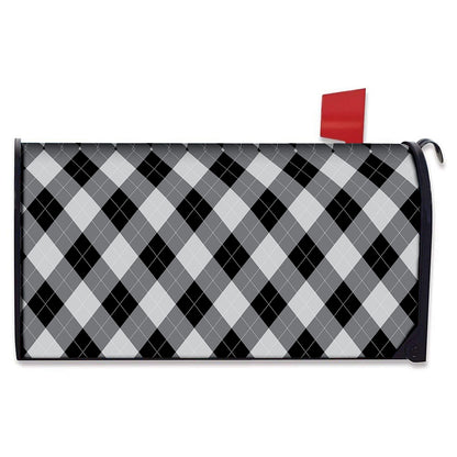 Grey And Black Argyle Pattern Print Mailbox Cover