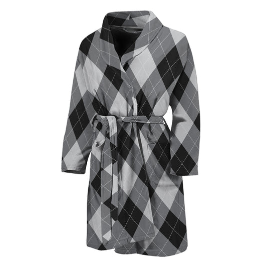 Grey And Black Argyle Pattern Print Men's Bathrobe