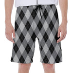 Grey And Black Argyle Pattern Print Men's Beach Shorts