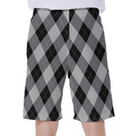 Grey And Black Argyle Pattern Print Men's Beach Shorts