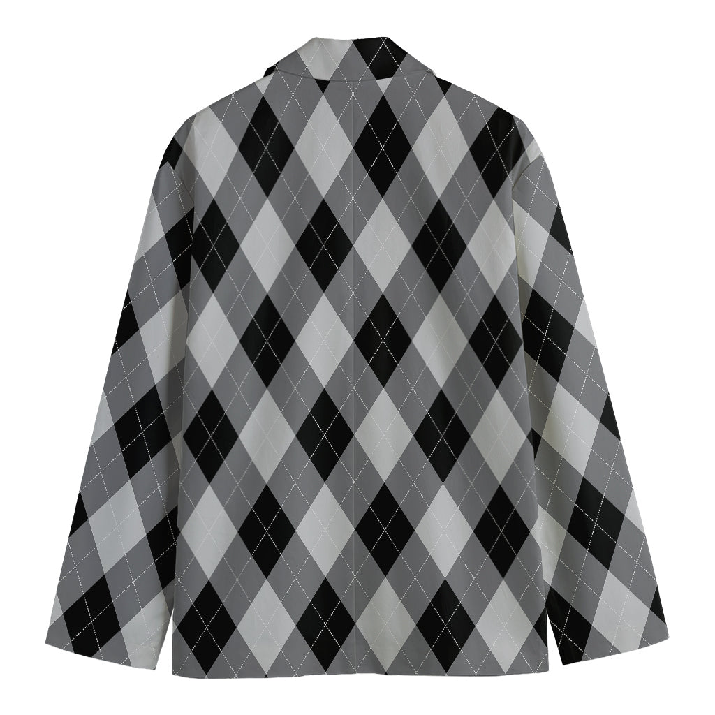 Grey And Black Argyle Pattern Print Men's Blazer
