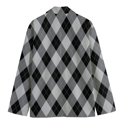 Grey And Black Argyle Pattern Print Men's Blazer