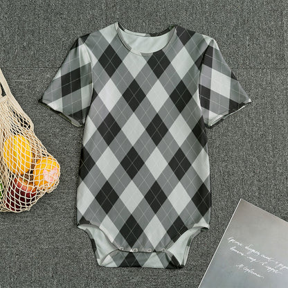 Grey And Black Argyle Pattern Print Men's Bodysuit