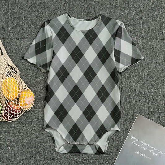 Grey And Black Argyle Pattern Print Men's Bodysuit