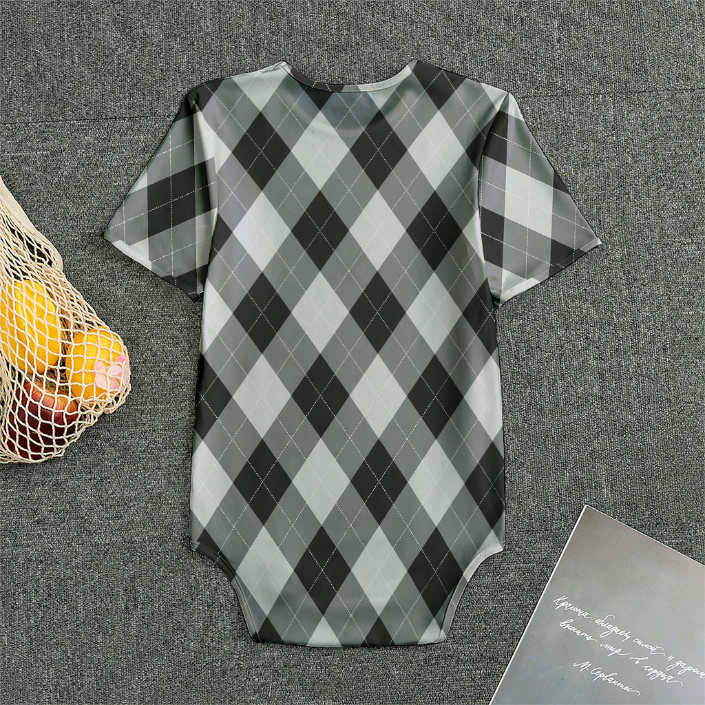 Grey And Black Argyle Pattern Print Men's Bodysuit
