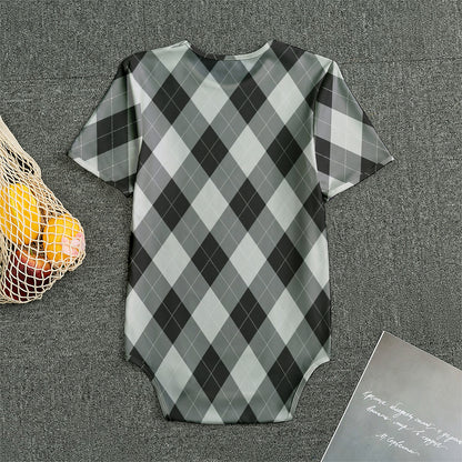 Grey And Black Argyle Pattern Print Men's Bodysuit