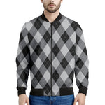 Grey And Black Argyle Pattern Print Men's Bomber Jacket