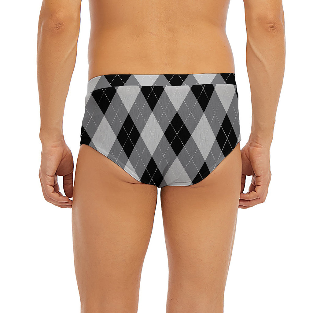 Grey And Black Argyle Pattern Print Men's Briefs