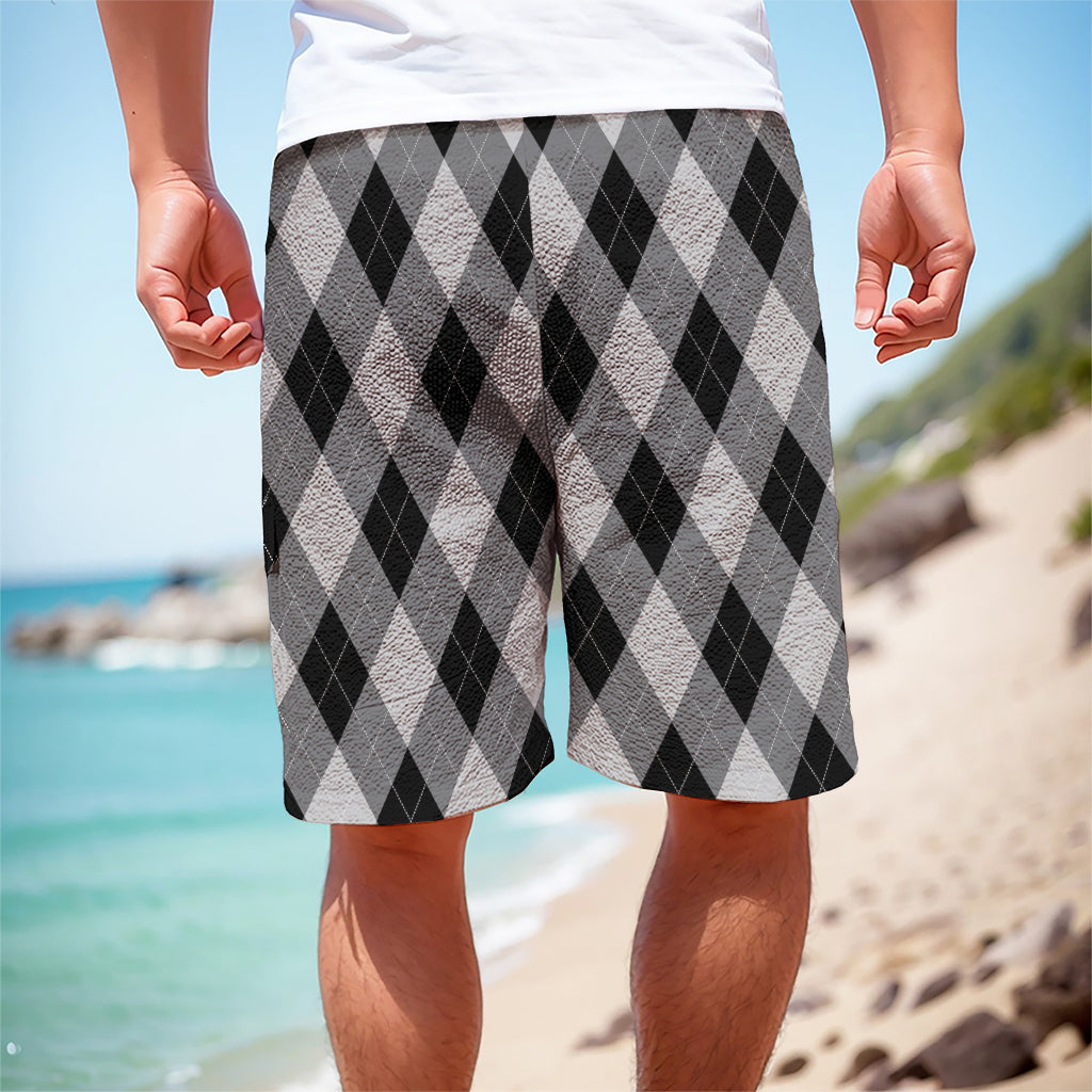 Grey And Black Argyle Pattern Print Men's Cargo Shorts