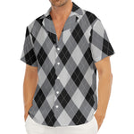 Grey And Black Argyle Pattern Print Men's Deep V-Neck Shirt