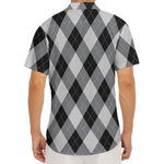 Grey And Black Argyle Pattern Print Men's Deep V-Neck Shirt