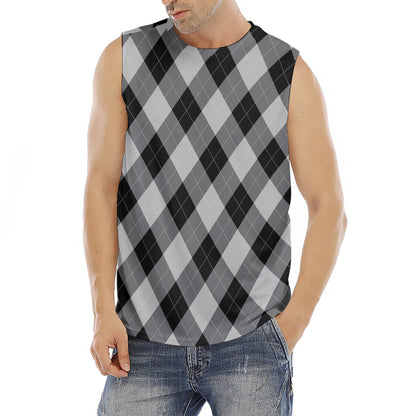 Grey And Black Argyle Pattern Print Men's Fitness Tank Top