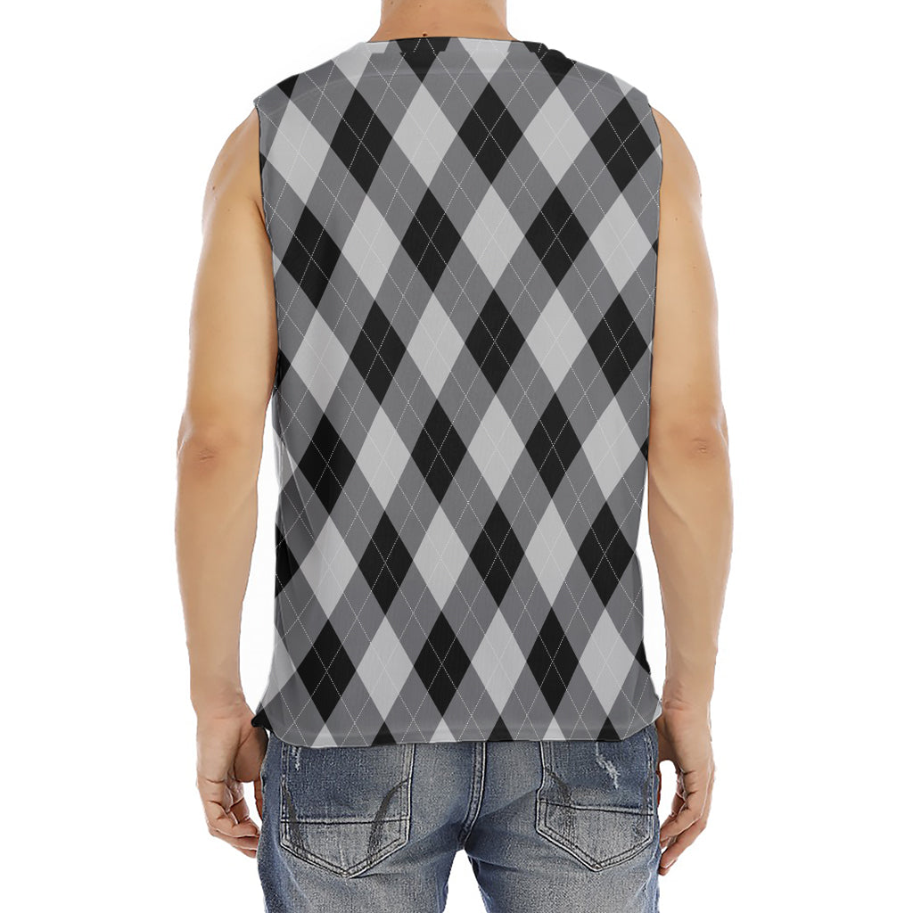 Grey And Black Argyle Pattern Print Men's Fitness Tank Top