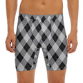 Grey And Black Argyle Pattern Print Men's Long Boxer Briefs