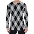 Grey And Black Argyle Pattern Print Men's Long Sleeve T-Shirt
