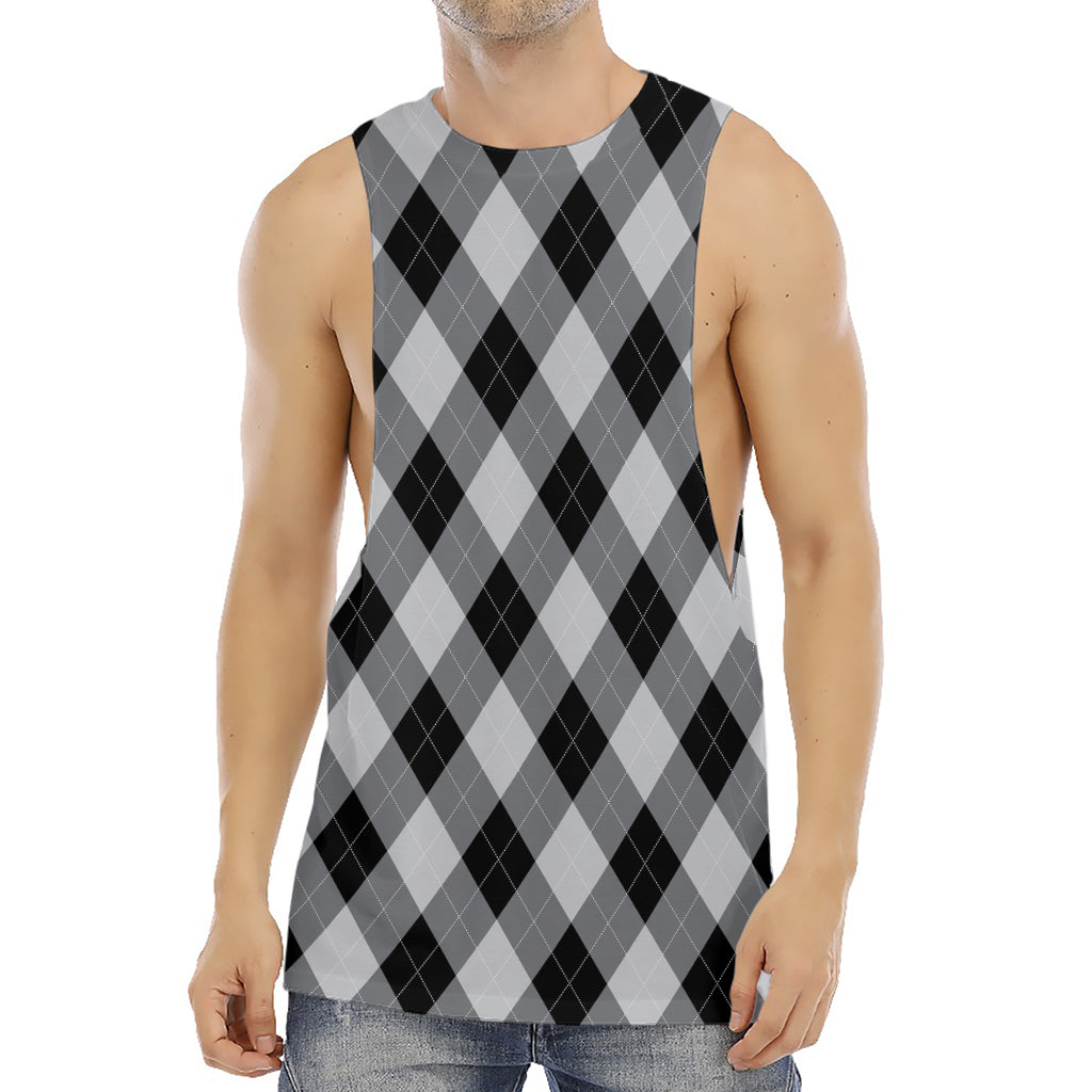 Grey And Black Argyle Pattern Print Men's Muscle Tank Top