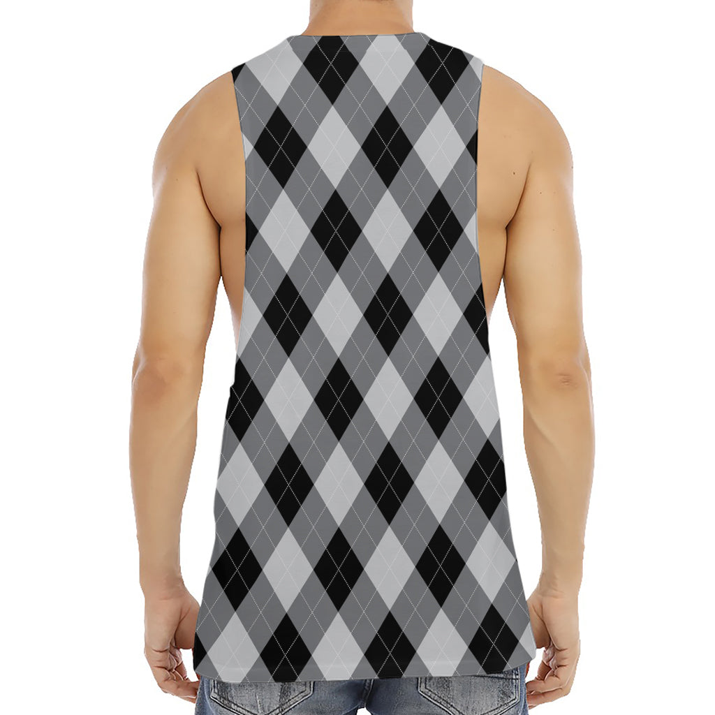 Grey And Black Argyle Pattern Print Men's Muscle Tank Top