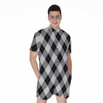 Grey And Black Argyle Pattern Print Men's Rompers