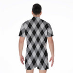 Grey And Black Argyle Pattern Print Men's Rompers
