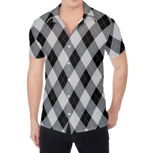 Grey And Black Argyle Pattern Print Men's Shirt
