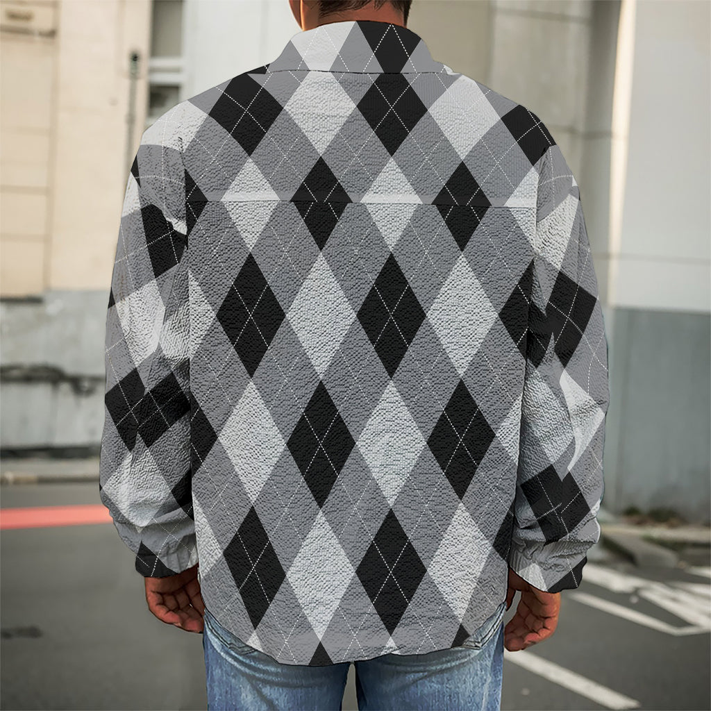 Grey And Black Argyle Pattern Print Men's Shirt Jacket