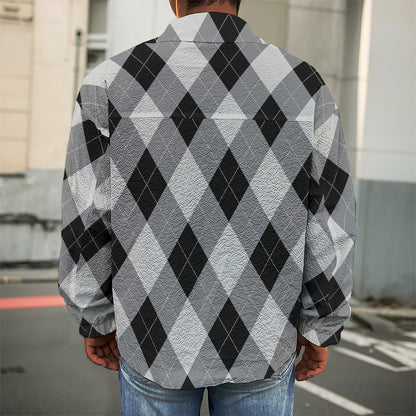 Grey And Black Argyle Pattern Print Men's Shirt Jacket