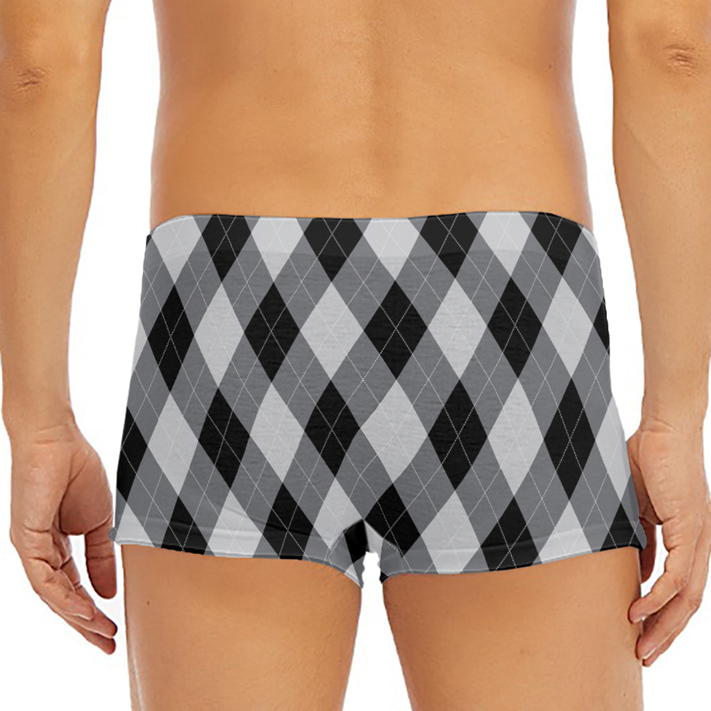 Grey And Black Argyle Pattern Print Men's Short Boxer Briefs