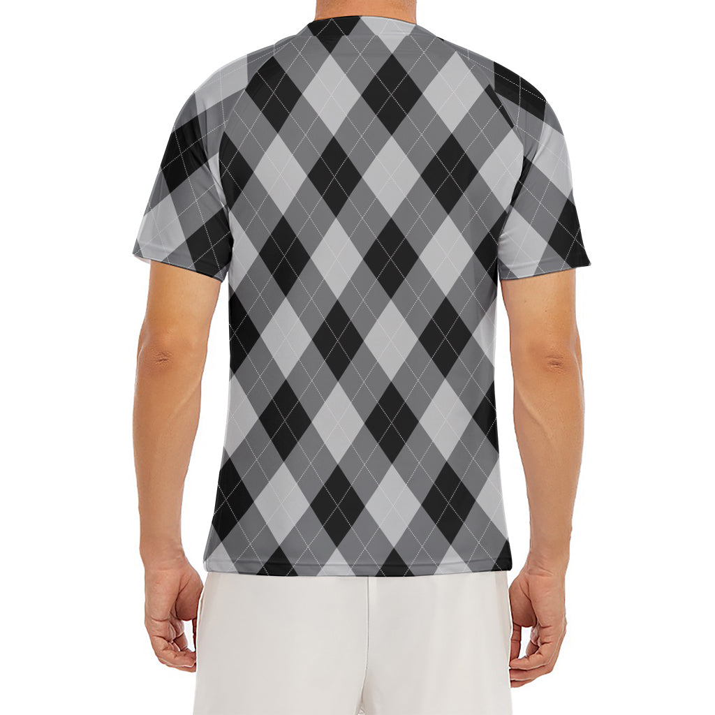 Grey And Black Argyle Pattern Print Men's Short Sleeve Rash Guard